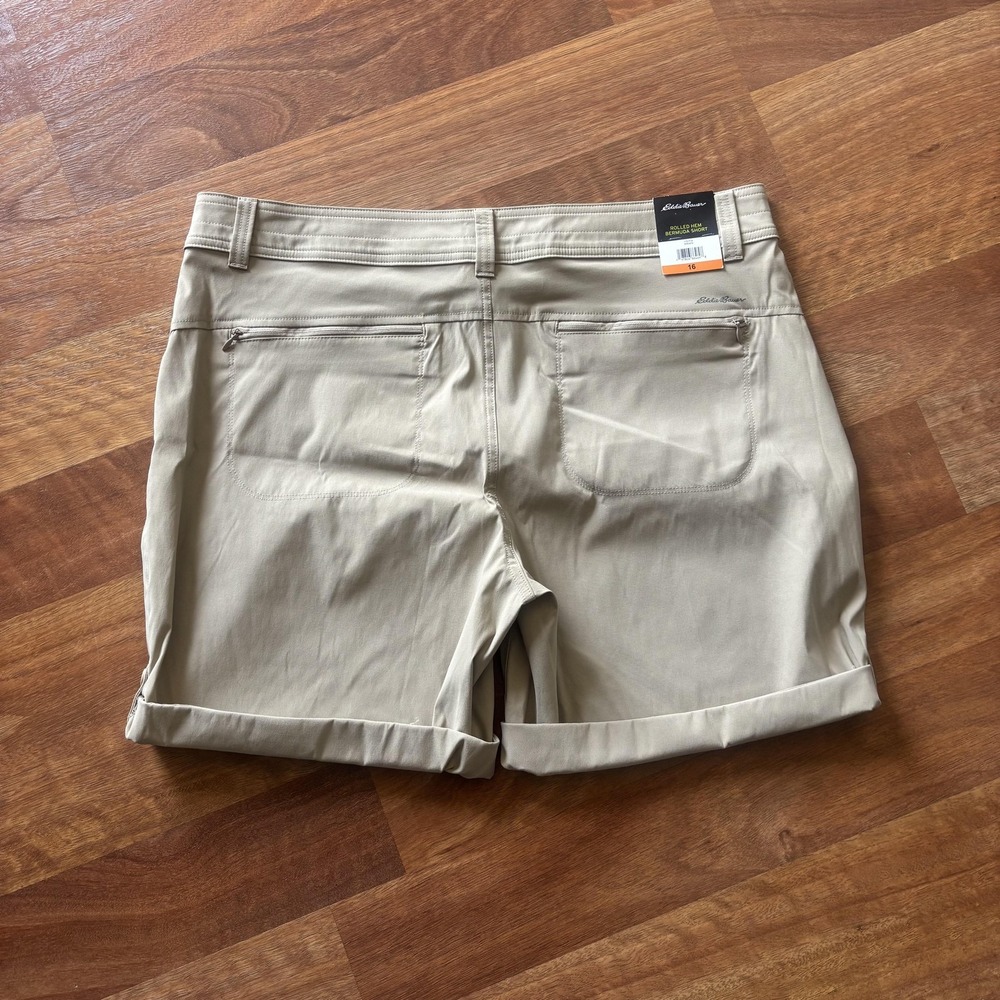 Eddie Bauer Shorts Womens 16 Brown Rolled Hem Bermuda Stretch UPF 50 Hiking - Picture 6 of 7